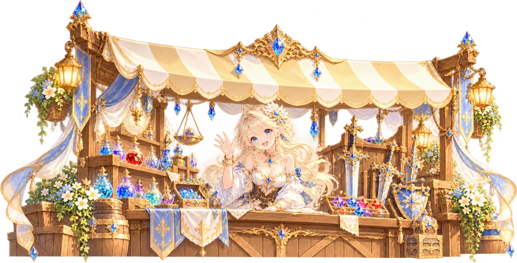 A player market stall with items for sale